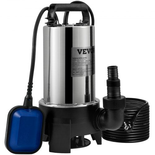 Submersible Water Pump, 1100W 20000L/H, w/ 10 m Cord and Automatic Tethered Float Switch, Portable Stainless Steel for Dirty or Clean, Drain Floods, Empty Garden Ponds, Swimming Pools, Hot Tubs