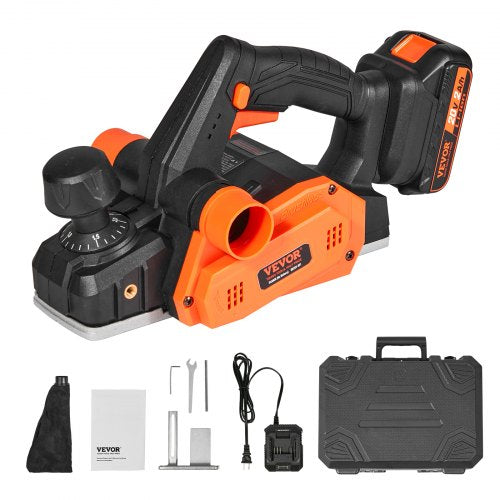 Cordless Electric Hand Planer, 3-1/4" Width, 16000 RPM Handheld Wood Planer with Battery 5/64" Adjustable Depth HSS Blades Dual Side Dust Outlet, for Woodworking Wood Planing Surface Smoothing