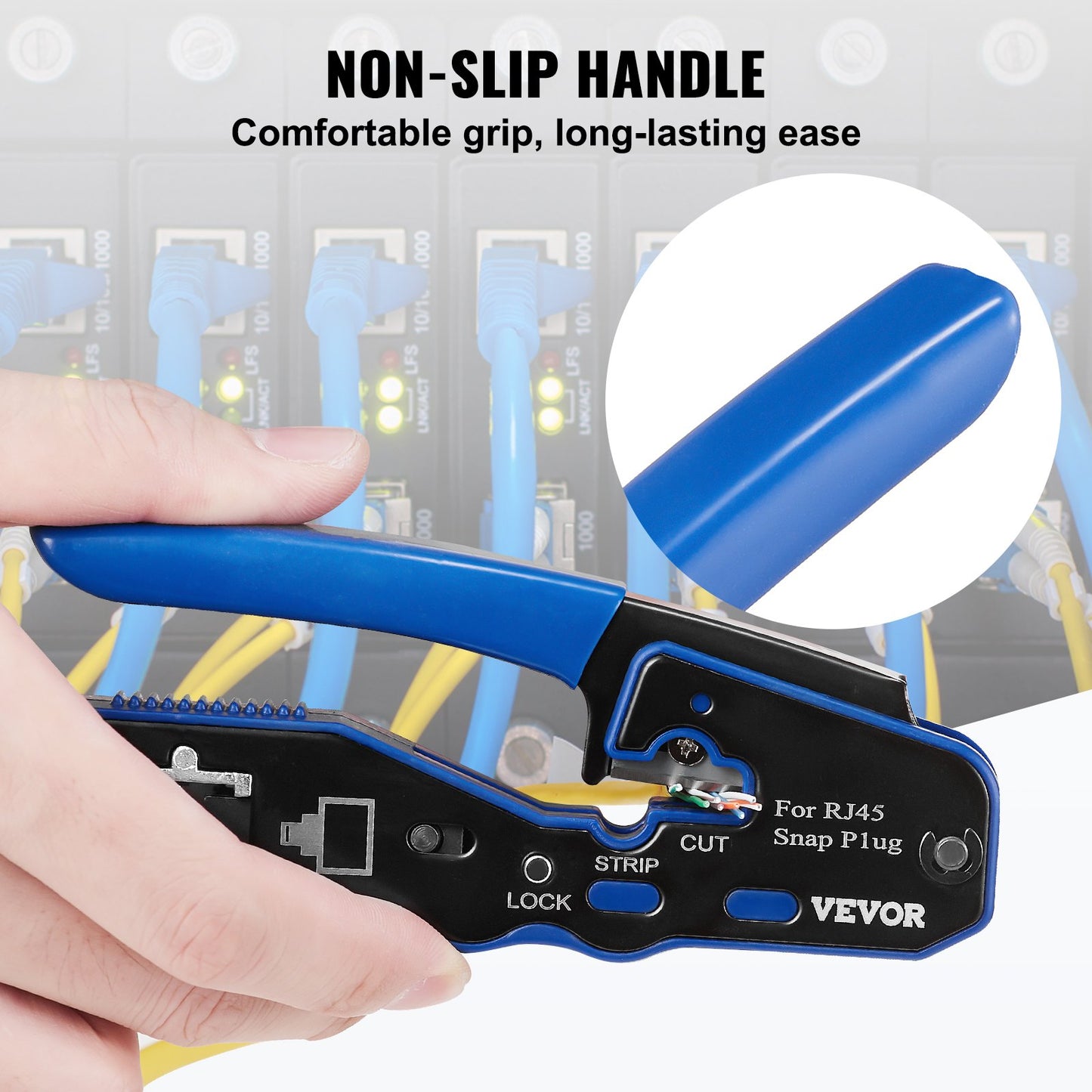 RJ45 Crimp Tool Kit, Cat5e/Cat6/Cat6a Ethernet Crimper Crimp Pliers for 8-Pin Modular Plugs with 20pcs Pass-Through Connectors and Covers, Wire Stripper and Network Tester