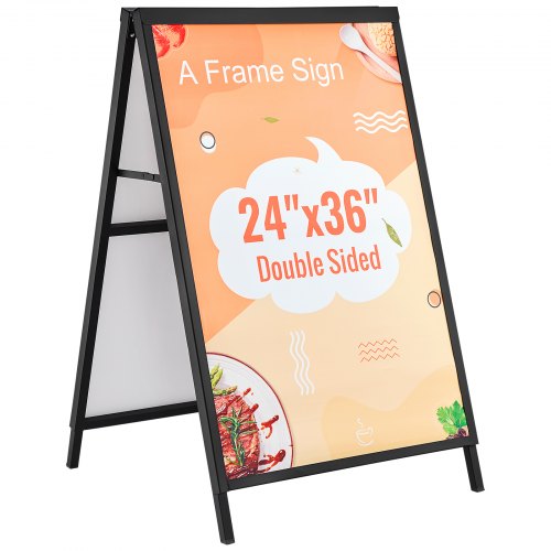 A Frame Sidewalk Sign, 24x36 Inch Heavy Duty Slide-in Signboard Holder, Double-Sided Folding Sandwich Board Signs, Steel Pavement Sign Poster for Outdoor Business Street Advertising (Frame only)