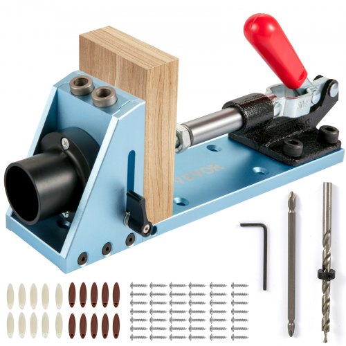 Pocket Hole Jig Kit, M4 Adjustable & Easy to Use Joinery Woodworking System, Aluminum Punch Locator, Wood Guides Joint Angle Tool w/ Drill Bit Hex Key Screws for DIY Carpentry Projects