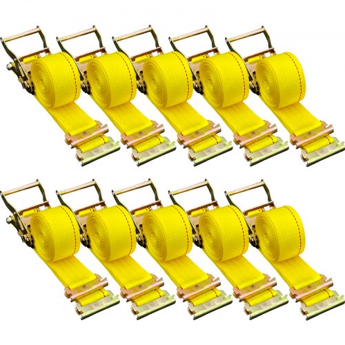 E-Track Ratchet Strap, 10 Pack 2" x 12' E Track Straps 4400 lbs Breaking Strength, w/ Polyester Webbing & Spring Fitting & Ratchets, Durable Tie-Downs for Motorcycles, Tire, Trailer Loads