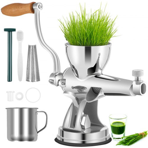 Manual Wheatgrass Juicer Stainless Steel Hand Crank Wheatgrass Juicer Hand Wheatgrass Grinder with Suction Cup Base & Table-top Clamp Manual Juicer Extractor for Ginger Celery Apple Grape, etc.