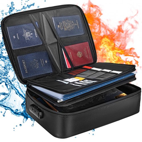 Fireproof Document Box, Fireproof Document Bag with Lock 2000℉, 3-layer Fireproof and Waterproof File Box 14.17x10.63x4.13 inch with Zipper, for Money, Documents, Jewelry and Passport
