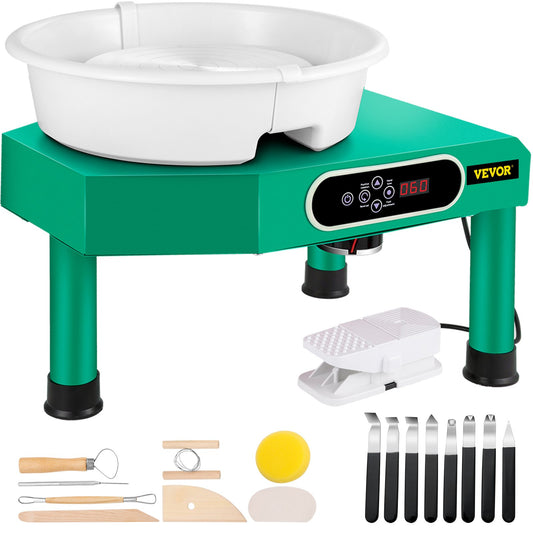Pottery Wheel Ceramic Forming Machine, 9.8" LCD Touch Screen Clay Wheel, 350W Electric DIY Clay  Sculpting Tools with Foot Pedal & Detachable ABS Basin for Adults and Beginners Art Craft Green