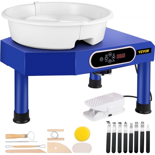 Pottery Wheel Ceramic Forming Machine, 9.8" LCD Touch Screen Clay Wheel, 350W Electric DIY Clay  Sculpting Tools with Foot Pedal & Detachable ABS Basin for Adults and Beginners Art Craft Blue