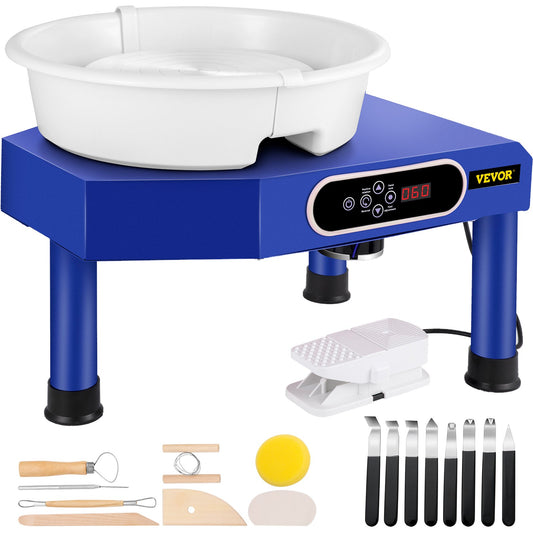 Pottery Wheel Ceramic Forming Machine, 9.8" LCD Touch Screen Clay Wheel, 350W Electric DIY Clay  Sculpting Tools with Foot Pedal & Detachable ABS Basin for Adults and Beginners Art Craft Blue