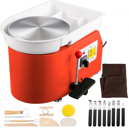 Pottery Wheel 11in 0-300RPM Ceramic Wheel, 350W Adjustable Speed Forming Machine, Sculpting Tools and Apron, Detachable Basin Manual and Foot Pedal Control for Art Craft Work and Home DIY Orange