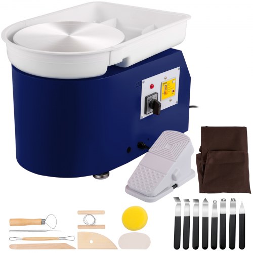 Pottery Wheel 11in 0-300 RPM Ceramic Wheel, 350W Adjustable Speed Forming Machine with Sculpting Tools and Apron, Detachable Basin Foot Pedal Control for Art Craft Work and Home DIY Blue