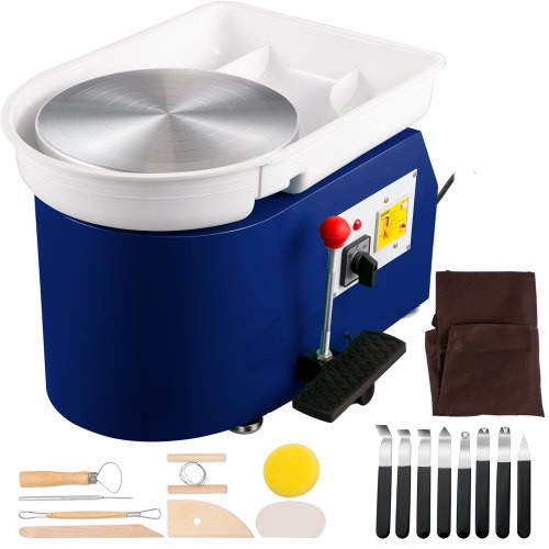 Pottery Wheel 11in 0-300RPM Ceramic Wheel, 350W Adjustable Speed Forming Machine, Sculpting Tools Apron, Detachable Basin Manual and Foot Pedal Control for Art Craft Work and Home DIY Blue