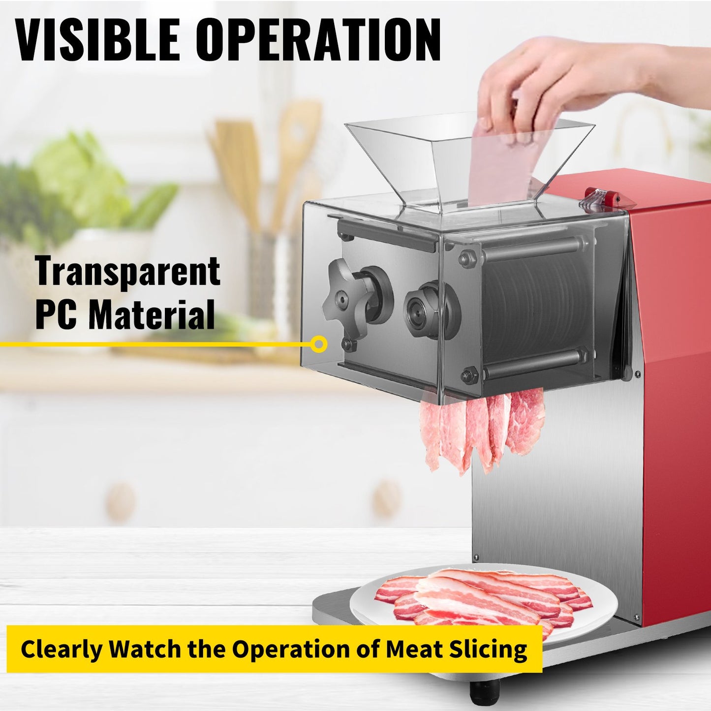 Commercial Meat Cutting Machine, 551 Lbs/H 850W Meat Shredding Machine, 3.5mm Blade Electric Meat Cutter, Stainless Steel Restaurant Food Cutter, for Kitchen Supermarket Lamb Beef Chicken, Red