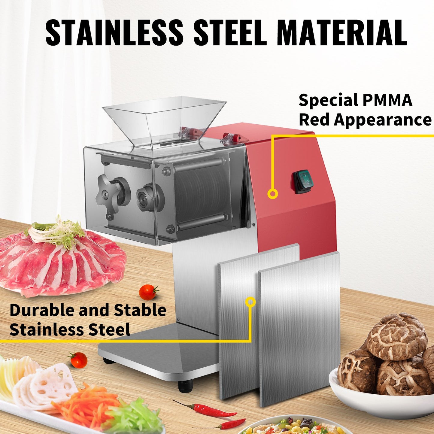 Commercial Meat Cutting Machine, 551 Lbs/H 850W Meat Shredding Machine, 10mm Blade Electric Meat Cutter, Stainless Steel Restaurant Food Cutter, for Kitchen Supermarket Lamb Beef Chicken, Red