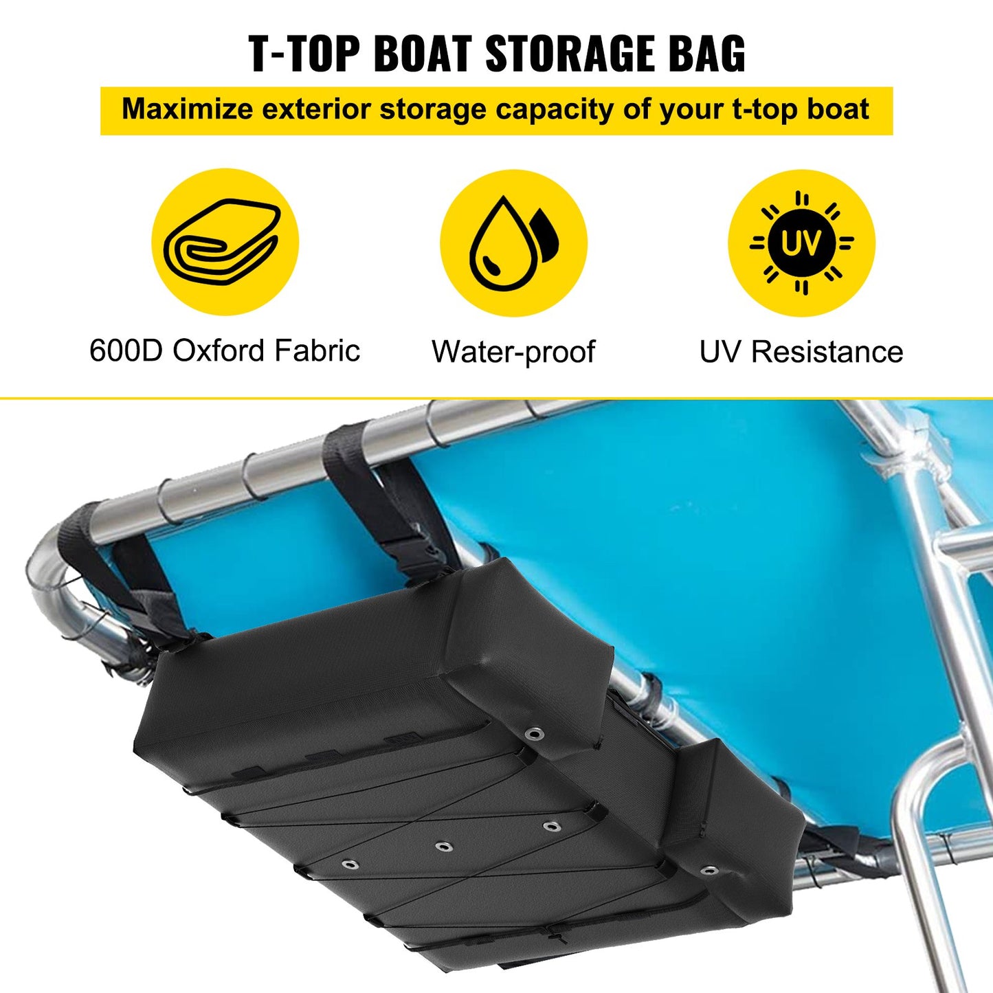 T-Top Storage Bag, for 4 Type II Life Jackets, w/ a Boat Trash Bag, 600D Oxford?Fabric Life Vests Storage Bag for Most T-Top Boats, Bimini Tops and Pontoon Tops (Life Jackets not Included)