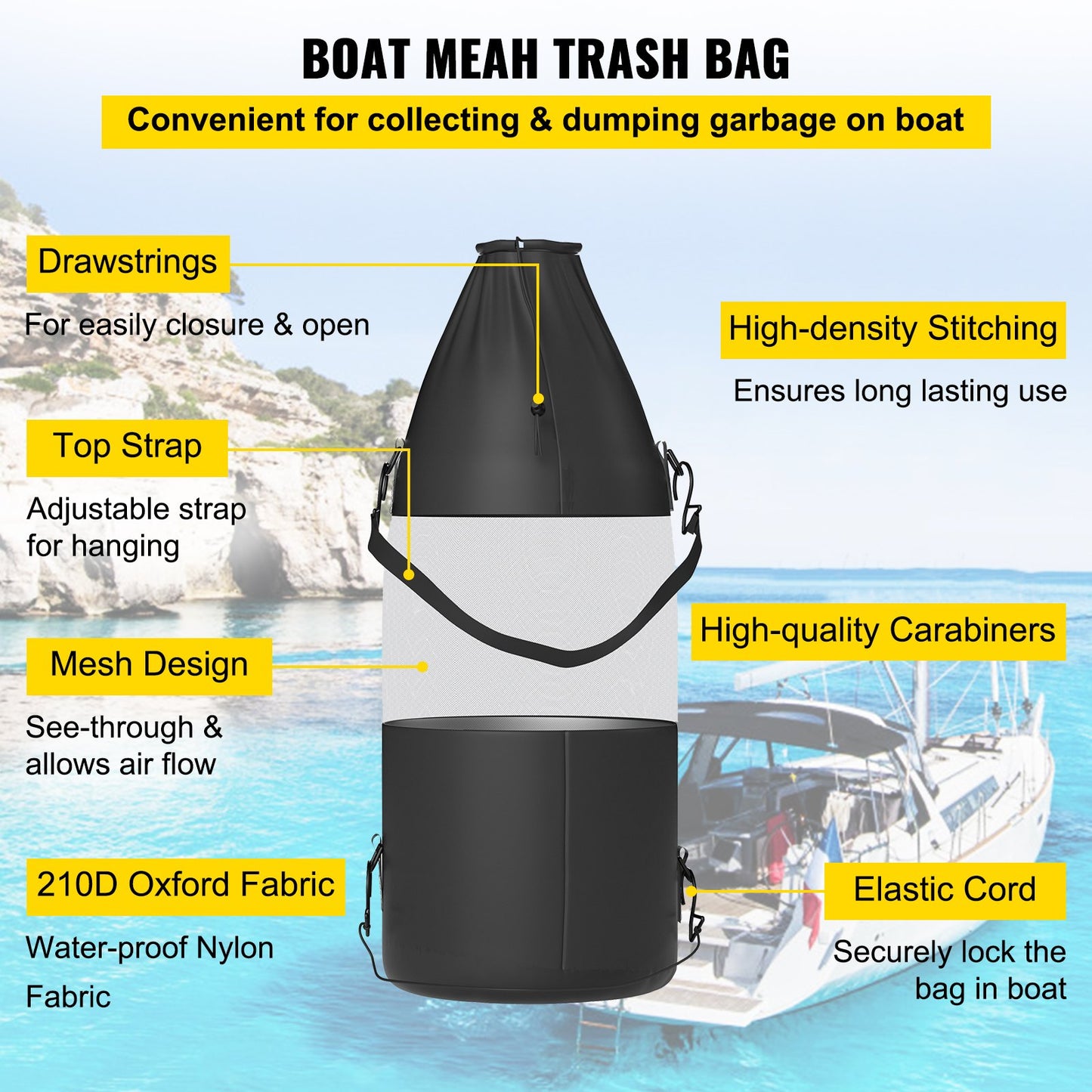 T-Top Storage Bag, for 4 Type II Life Jackets, w/ a Boat Trash Bag, 600D Oxford?Fabric Life Vests Storage Bag for Most T-Top Boats, Bimini Tops and Pontoon Tops (Life Jackets not Included)