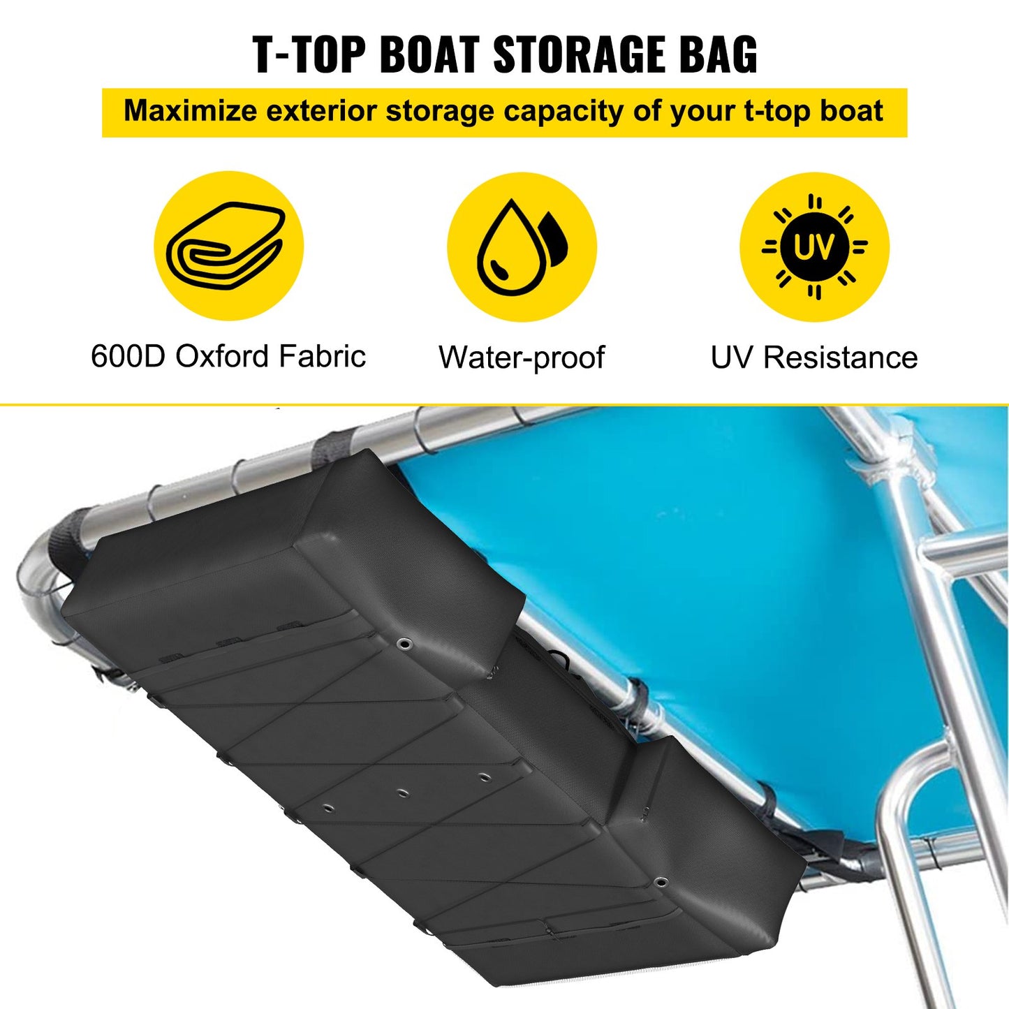 T-Top Storage Bag, for 6 Type II Life Jackets, w/ a Boat Trash Bag, 600D Oxford?Fabric Life Vests Storage Bag for Most T-Top Boats, Bimini Tops and Pontoon Tops (Life Jackets not Included)
