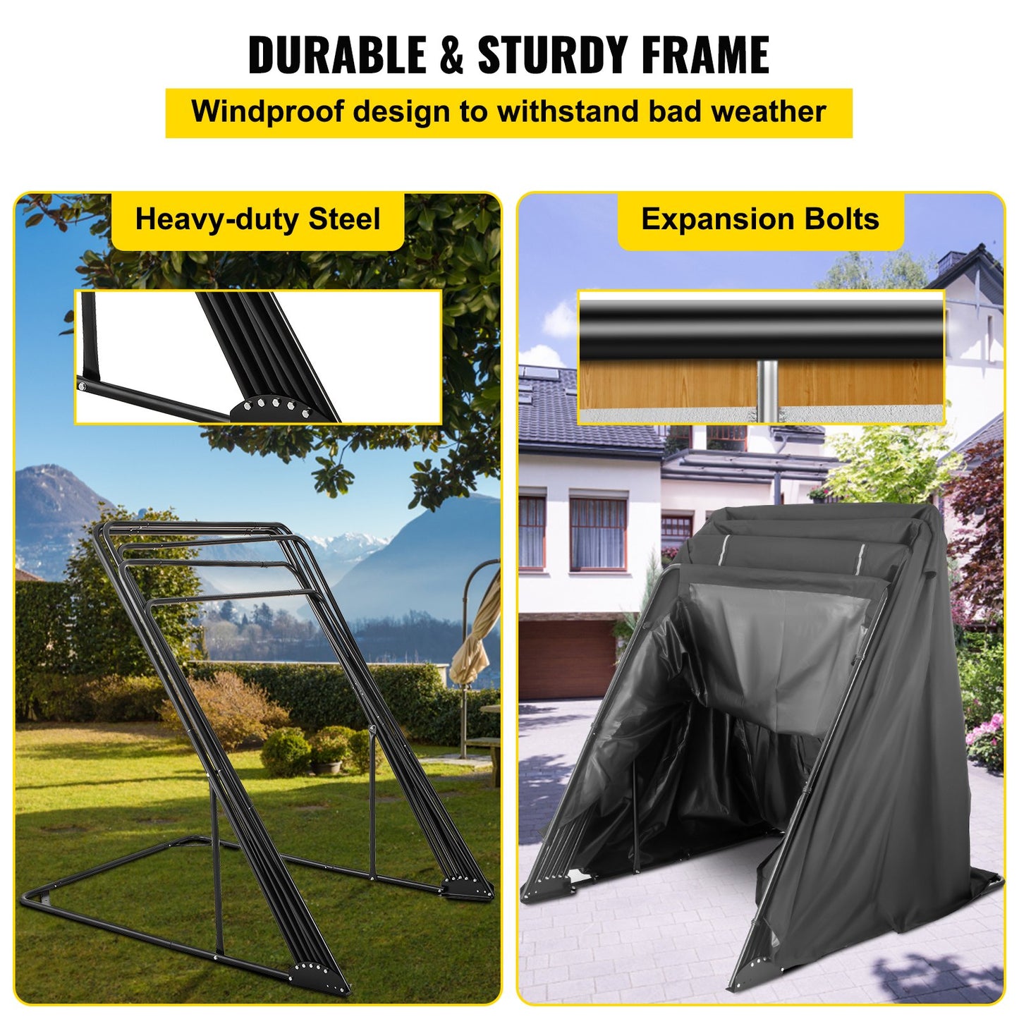 Motorcycle Shelter, Waterproof Motorcycle Cover, Heavy Duty Motorcycle Shelter Shed, 600D Oxford Motorbike Shed Anti-UV, 106.3"x41.3"x62.9" Black Shelter Storage Garage Tent w/ Lock & Weight Bag