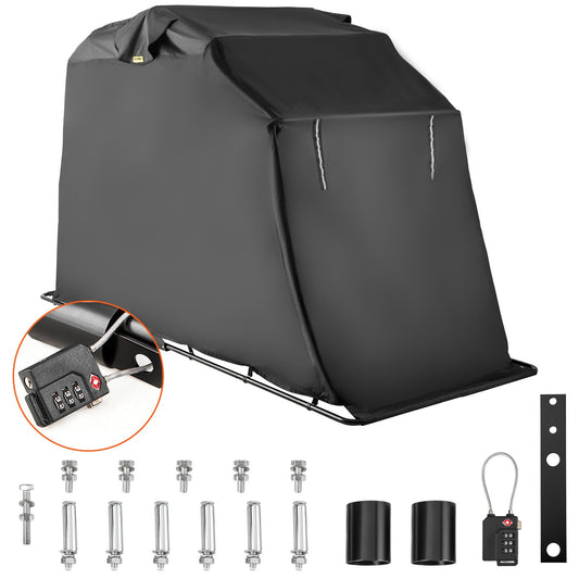 Motorcycle Shelter, Waterproof Motorcycle Cover, Heavy Duty Motorcycle Shelter Shed, 600D Oxford Motorbike Shed Anti-UV, 106.3"x41.3"x62.9" Black Shelter Storage Garage Tent w/ Lock & Weight Bag