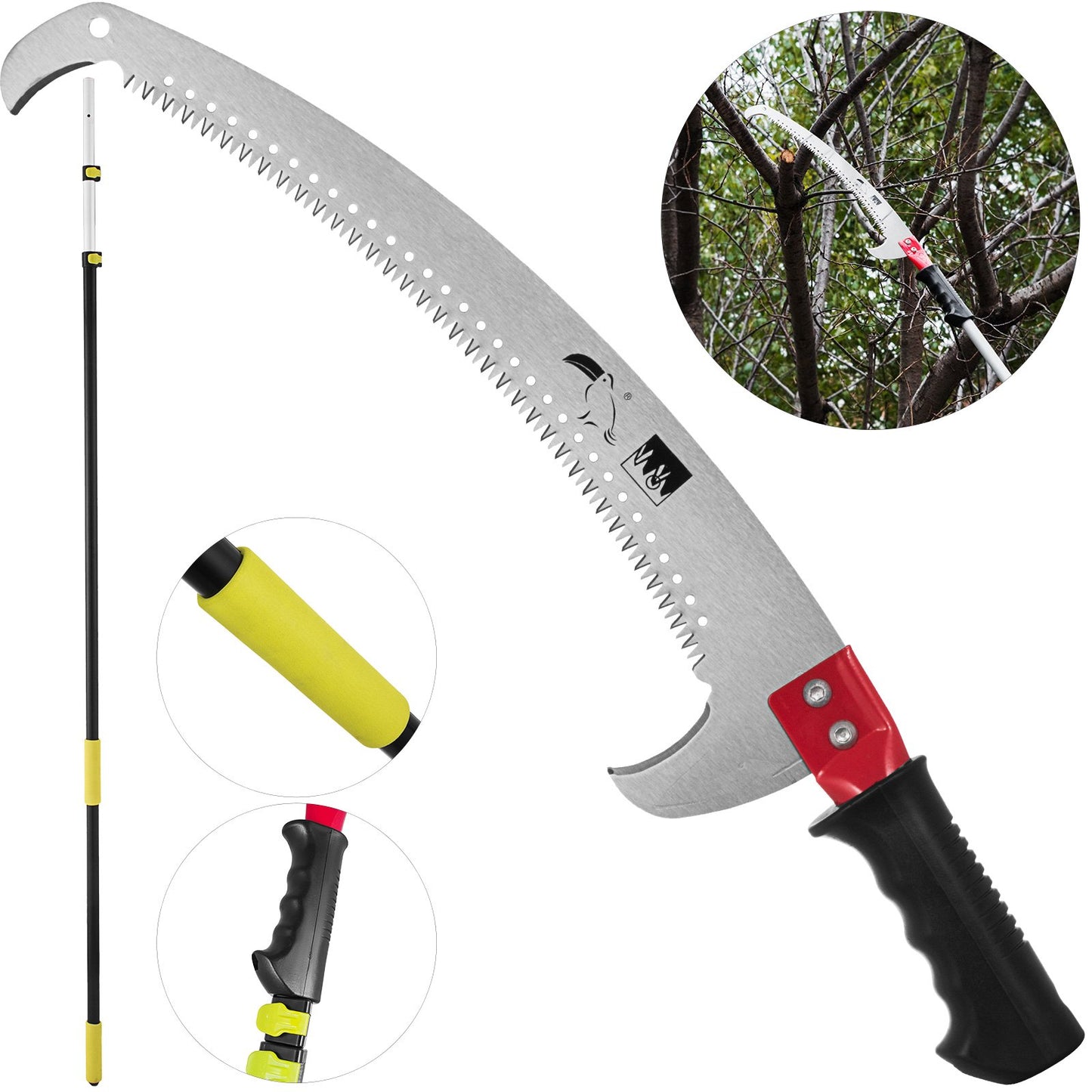 Telescopic Pole Saw Tree Pruner 6-24 Foot Extendable Telescopic Landscaping Pole Saw with 2-Foot Saw Blade for Pruning and Trimming Branches and Leaves