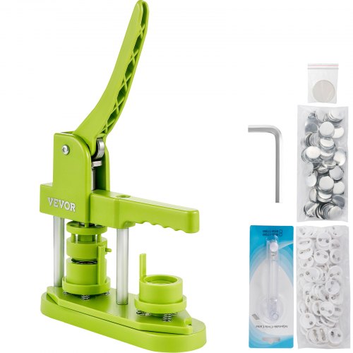 Badge Button Press, 1 Inch (25 mm) Button Press Machine, Green Button Badge Maker Machine with 1 Circle Cutter and 500 Sets of Components (Metal Fronts, Clear Plastic Mylar, Plastic Backs)