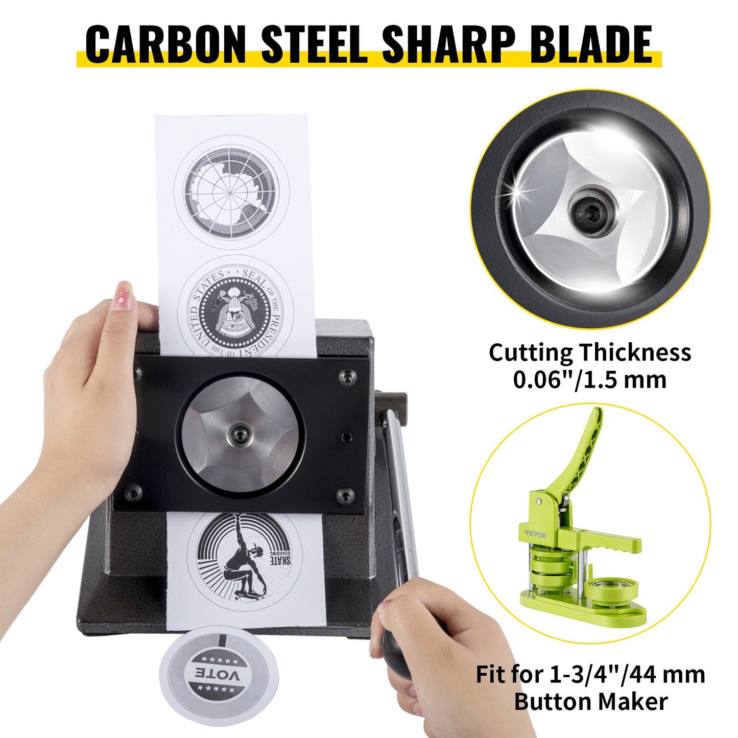 Graphic Punch Die Cutter 1-3/4"/44mm Round Punch Die Cutter Cast Iron Manual Graphic Punch Press Button Badge Maker 0.05"/1.5mm Cut Thickness Graphic Die Cutter with Steel Blade for Badge Making