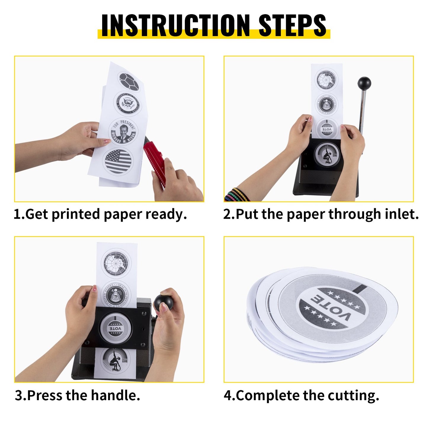 Graphic Punch Die Cutter 1-3/4"/44mm Round Punch Die Cutter Cast Iron Manual Graphic Punch Press Button Badge Maker 0.05"/1.5mm Cut Thickness Graphic Die Cutter with Steel Blade for Badge Making