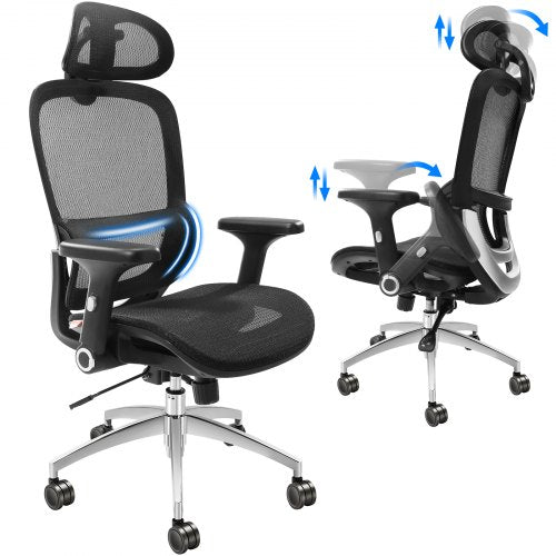 Mesh Office Chair, Adjustable High Back Desk Chair with Mesh Seat, Angle and Height Adjustable Home Office Chair with Lumbar and Head Support, Swivel Computer Task Chair