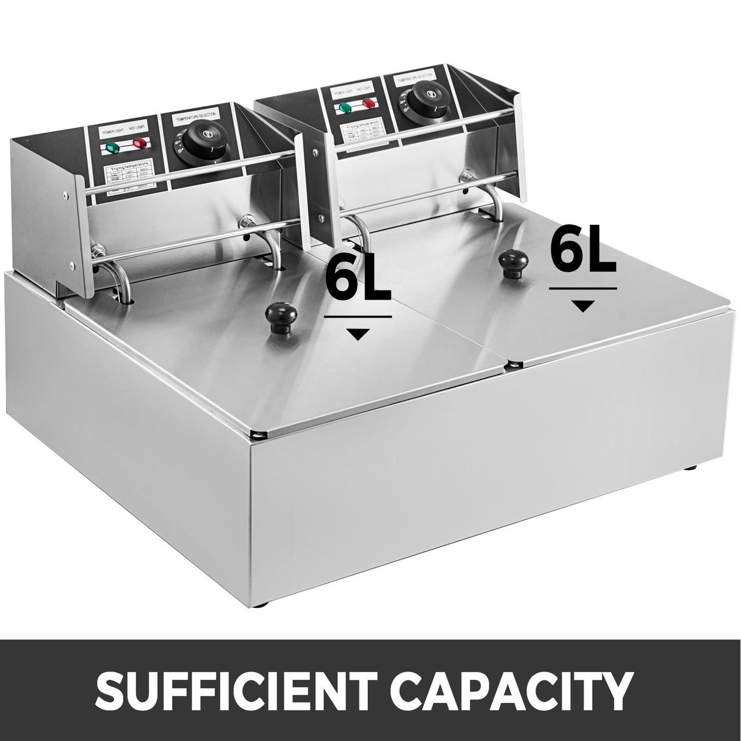 Commercial Deep Fryer 12L Electric Fryer 5000W Dual Tank YB-82A Electric Deep Fryer Countertop Stainless Steel French Fry for Commercial Uses