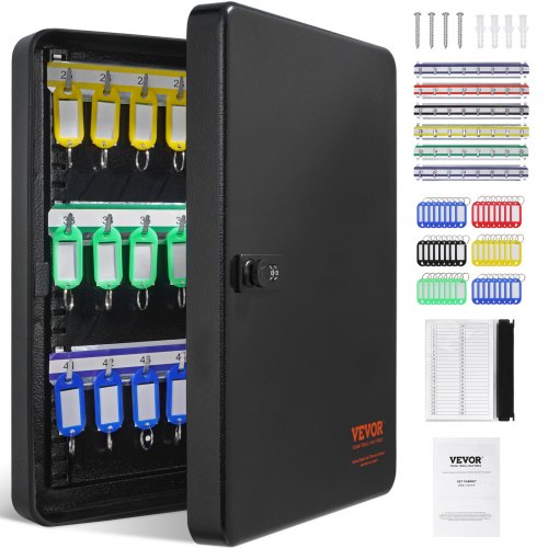 48-Key Cabinet Key Safe with Combination Lock & Keys Adjustable Racks