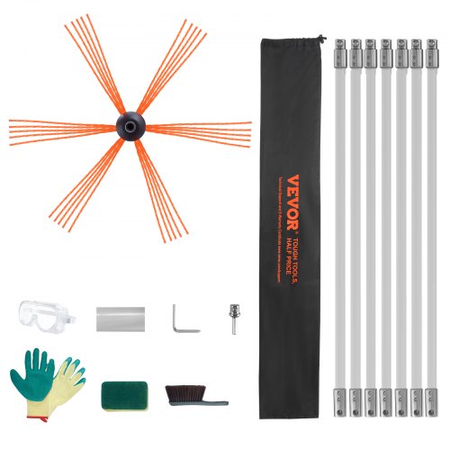 7 m Chimney Sweep Kit, w/ 7 Reinforced Nylon Flexible Rods, Ergonomic Chimney Cleaning Brush, 360-Degree Brush Chimney Cleaner, Rich Accessories for Fireplace Flue Home Use Fits most Pipes