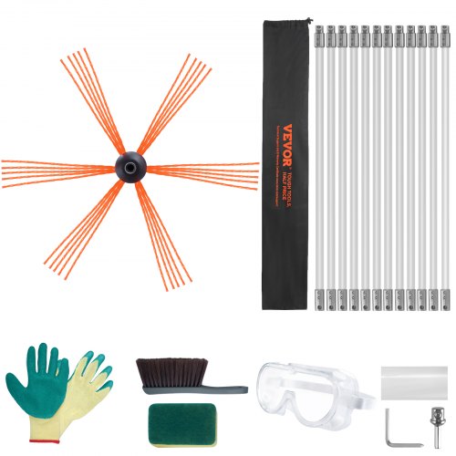 12 m Chimney Sweep Kit, w/ 12 Reinforced Nylon Flexible Rods, Ergonomic Chimney Cleaning Brush, 360-Degree Brush Chimney Cleaner, Rich Accessories for Fireplace Flue Home Use Fits most Pipes