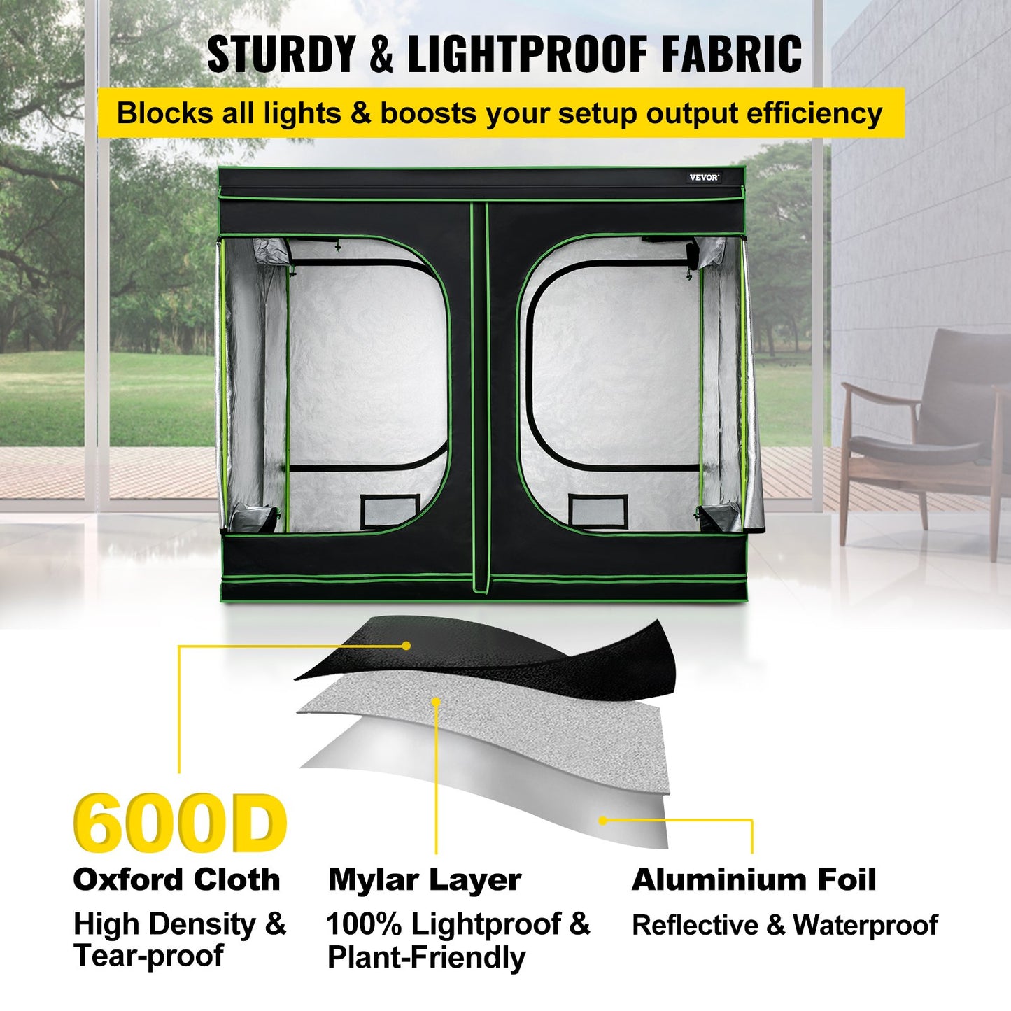 Grow Tent, 96" x 48" x 80" Hydroponics Mylar Reflective Room with Observation Windows and Removable Floor Tray, 100% Lightproof Large Closet for Indoor Plants Growing, 8'x4'