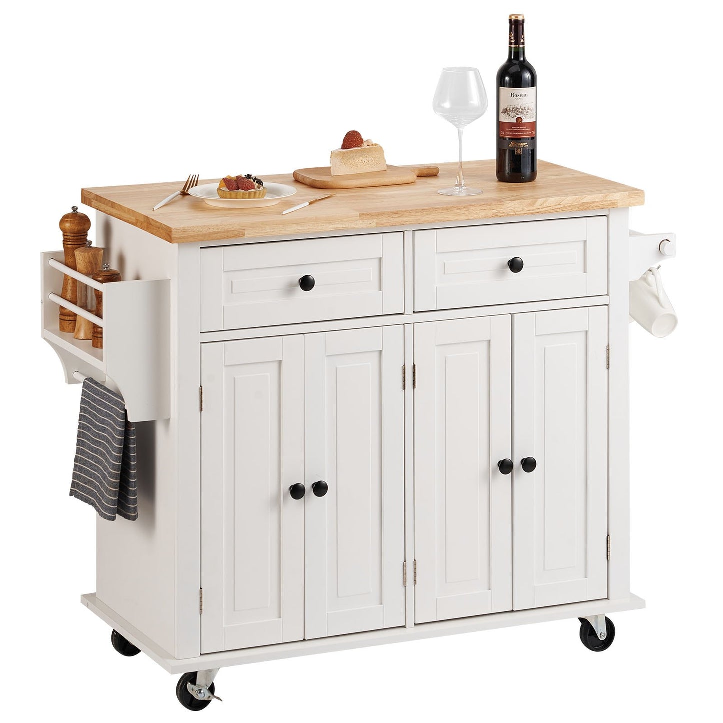 35.4" Kitchen Island Cart Rolling Storage Cabinet Cart with Drawer & Rack