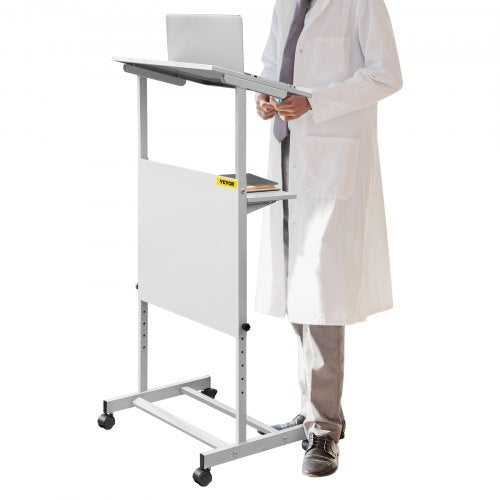 Standing Lectern, Height Adjustment Portable Pulpit, 4 Rolling Casters Lectern Podium Stand, Lower Storage Shelf floor Lectern Podium, White Lecterns & Podiums for Classroom, Concert, Church