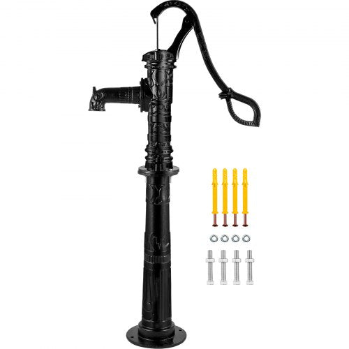 Hand Water Pump w/ Stand, 15.7 x 9.4 x 53.1 inch Pitcher Pump & 26 inch Pump Stand w/ Pre-set 1/2" Holes for Easy Installation, Rustic Cast Iron Well Pump for Yard, Garden, Farm Irrigation,Black