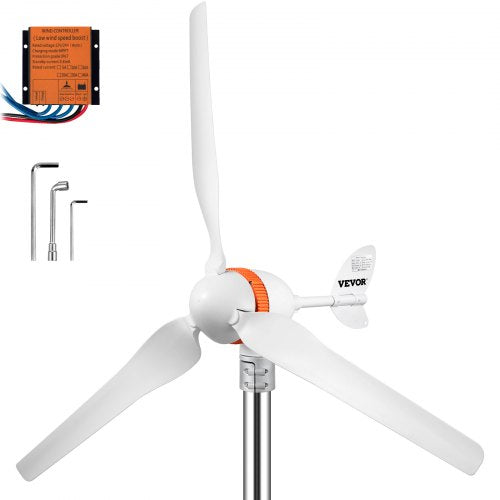 Wind Turbine Generator, 12V/AC Wind Turbine Kit, 400W Wind Power Generator With MPPT Controller 3 Blades Auto Adjust Windward Direction Suitable for Terrace, Marine, Motor Home, Chalet, Boat