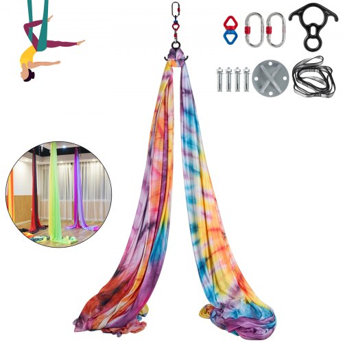 Aerial Silks 10 Meters Long Yoga Swing Kit Yoga Hammock Flying Dance Aerial Yoga Yoga Aerial Silk Fabric Acrobatic Silks Antigravity Yoga Hammock For Indoor or Outdoor(Mixed Color)