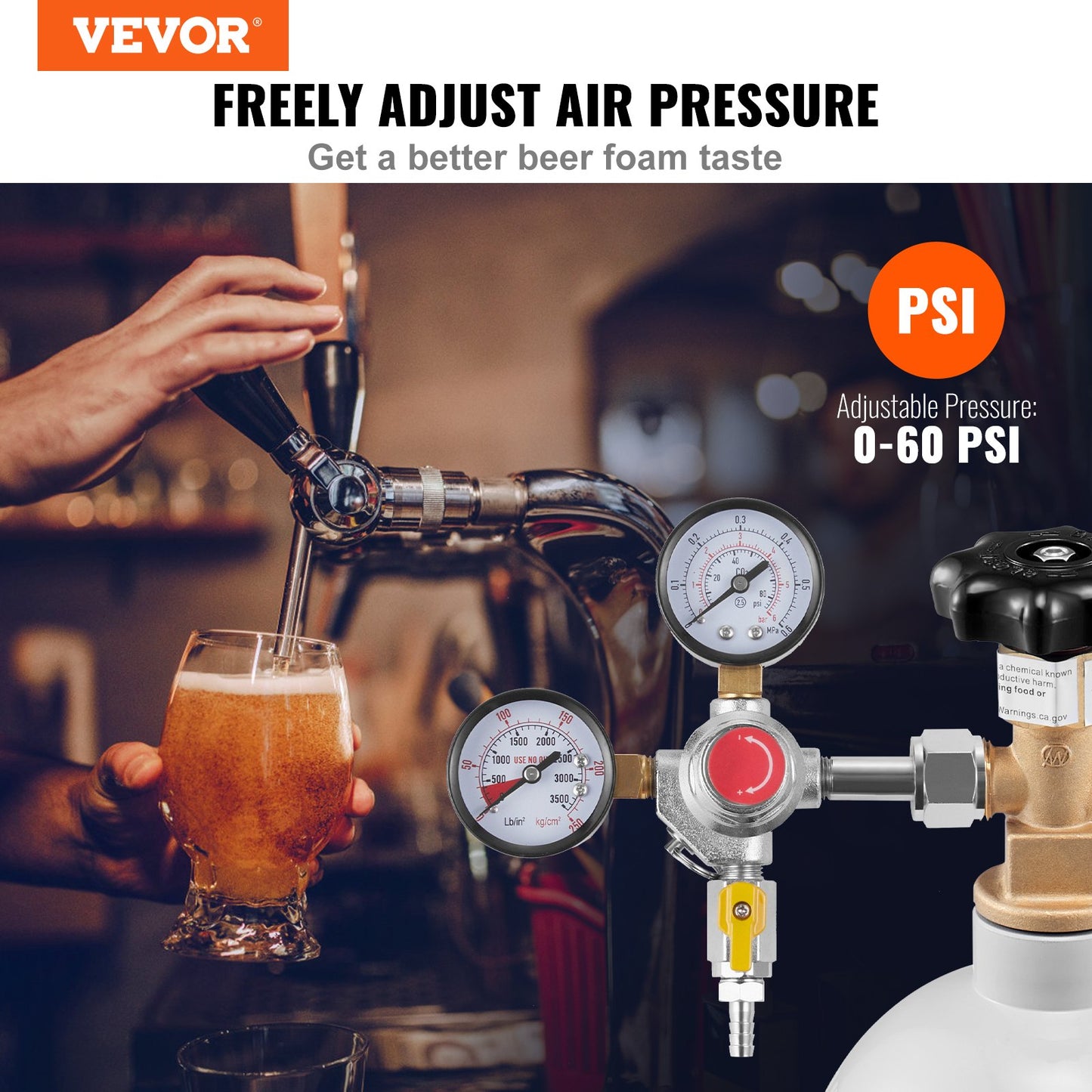 CO2 Regulator Gauge with Check Valve for Draft Beer Homebrew CGA320