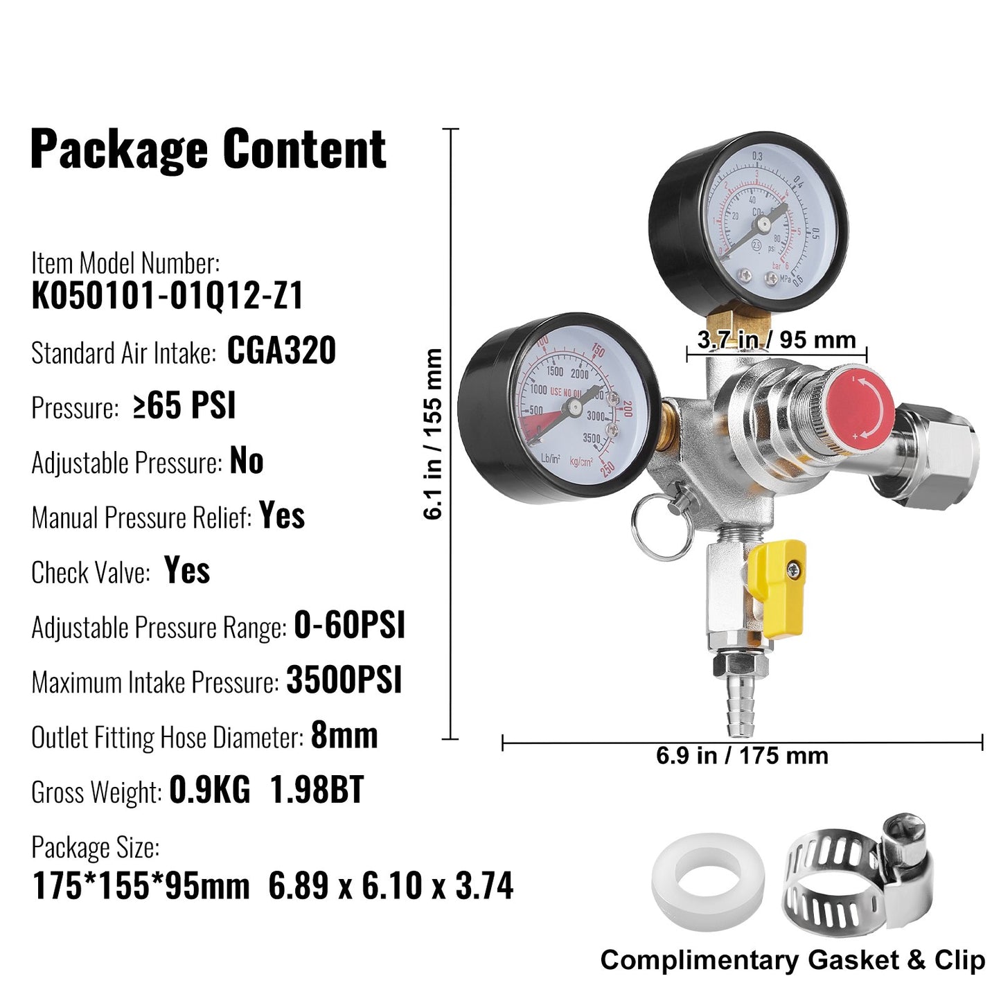 CO2 Regulator Gauge with Check Valve for Draft Beer Homebrew CGA320