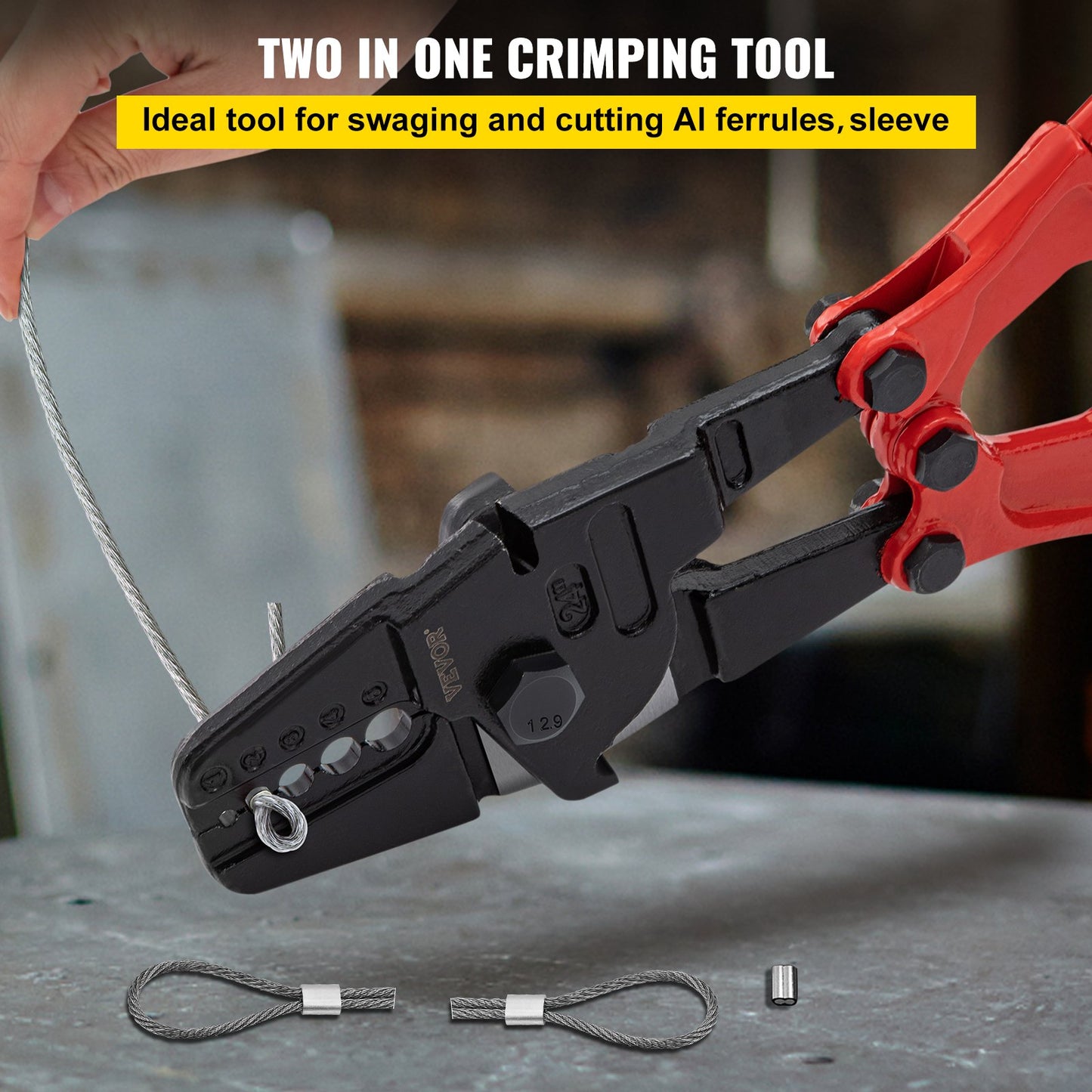 24 Inch Hand Swager Crimper 5 Cavity 1/16 to 3/16inch Swaging Tool for Copper Aluminum Oval Sleeves and Stop Sleeves Wire Rope Crimping Tool Propress Swage Tool Long Handle Labor Save