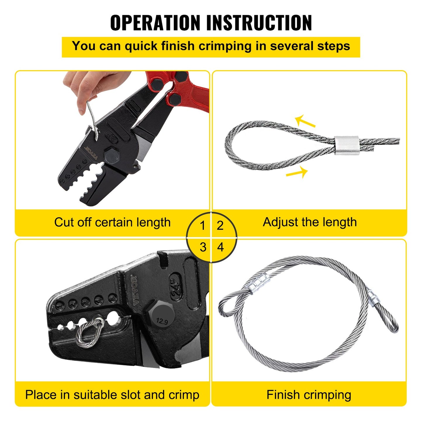 24 Inch Hand Swager Crimper 5 Cavity 1/16 to 3/16inch Swaging Tool for Copper Aluminum Oval Sleeves and Stop Sleeves Wire Rope Crimping Tool Propress Swage Tool Long Handle Labor Save
