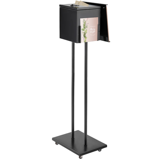 Ballot Box, Floor Standing Suggestion Box with Lock and Sign Holder, Side Pocket for Storing Ballots, Brochures, Donation Box for Home Office Church Election, 8.6"W x 9.4"H x 8"D, Black