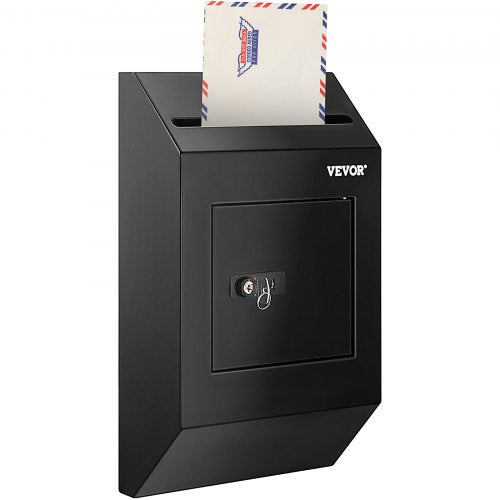 Suggestion Box, Donation Ballot Box with Key & Combination Lock, Wall Mounted Collection Box w/ Wide Drop Slot, Steel Key Drop Box for Home Office School, 16.1"x10"x3.9, Black