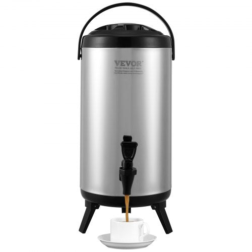 Stainless Steel Insulated Beverage Dispenser, 2.4 Gallon 9.2 Liter, Thermal Hot and Cold Drink Server Dispenser with Spigot Handle, Food-grade for Hot Tea Coffee Water Restaurant Drink Shop