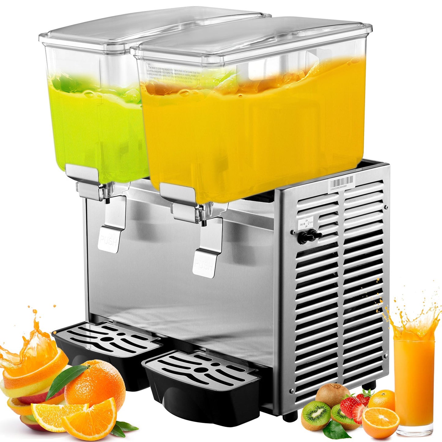 Commercial Cold Beverage Dispenser Stainless Steel Fruit Juice Beverage Dispensers 2 Tanks 6.4 Gallon Ice Tea Drink Dispenser Equipped with Thermostat Controller