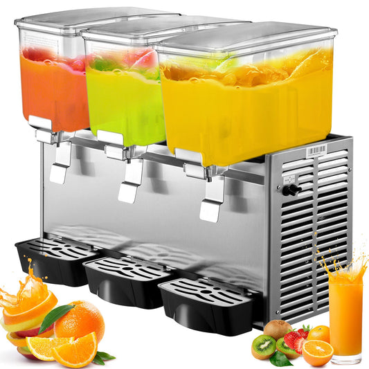 Commercial Cold Beverage Dispenser Stainless Steel Fruit Juice Beverage Dispensers 3 Tanks 9.6 Gallon Ice Tea Drink Dispenser Equipped with Thermostat Controller