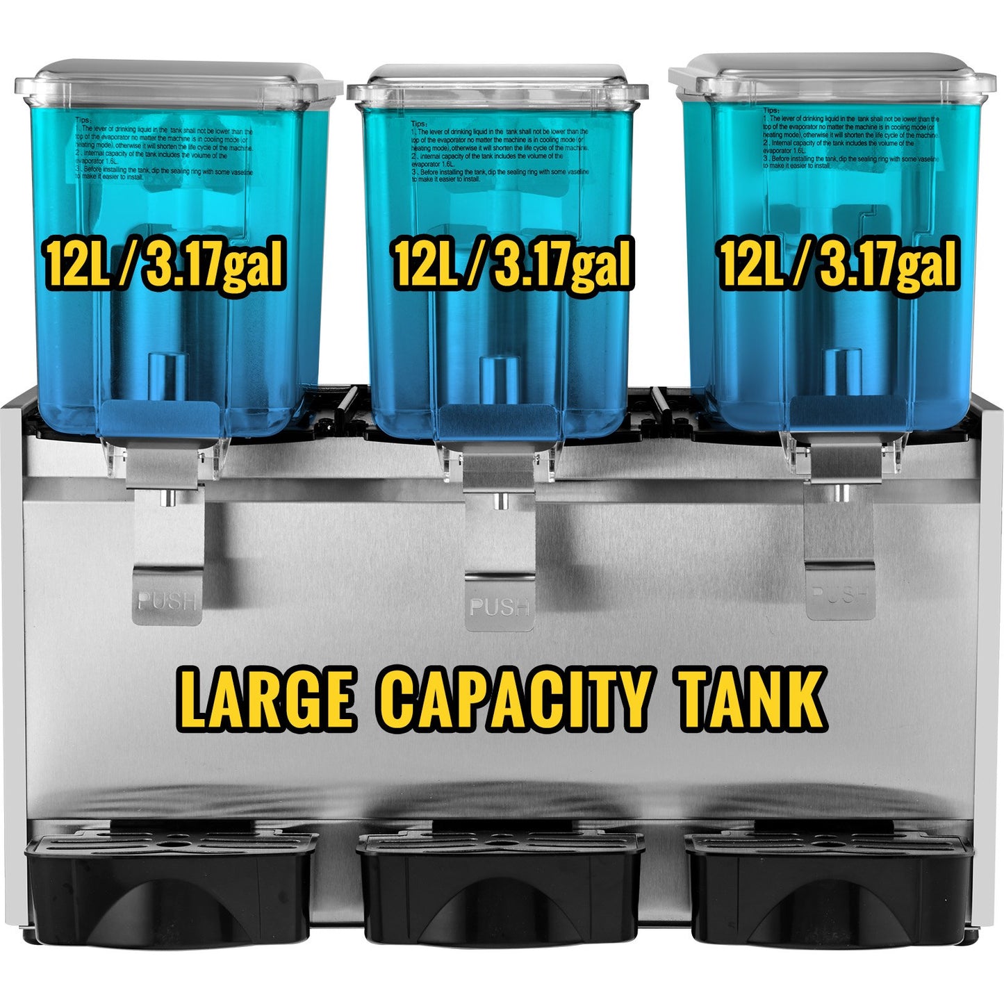 Commercial Cold Beverage Dispenser Stainless Steel Fruit Juice Beverage Dispensers 3 Tanks 9.6 Gallon Ice Tea Drink Dispenser Equipped with Thermostat Controller