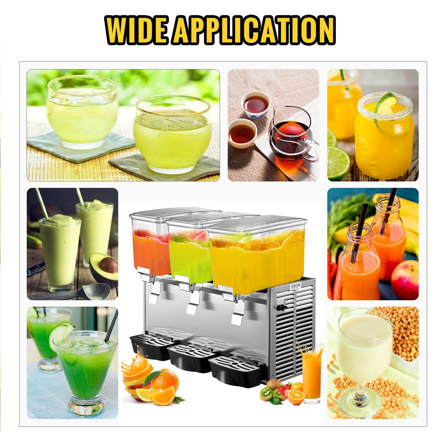 Commercial Cold Beverage Dispenser Stainless Steel Fruit Juice Beverage Dispensers 3 Tanks 9.6 Gallon Ice Tea Drink Dispenser Equipped with Thermostat Controller