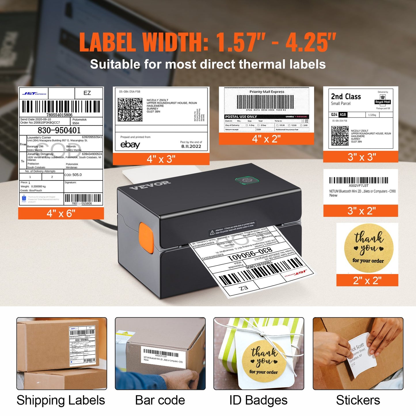 Thermal Label Printer, 300DPI for 4x6 Mailing Packages, Bluetooth & Automatic Label Recognition, Support Windows/MacOS/Linux/Chromebook/Android/IOS, Compatible w/ Amazon, eBay, Etsy,etc, Black