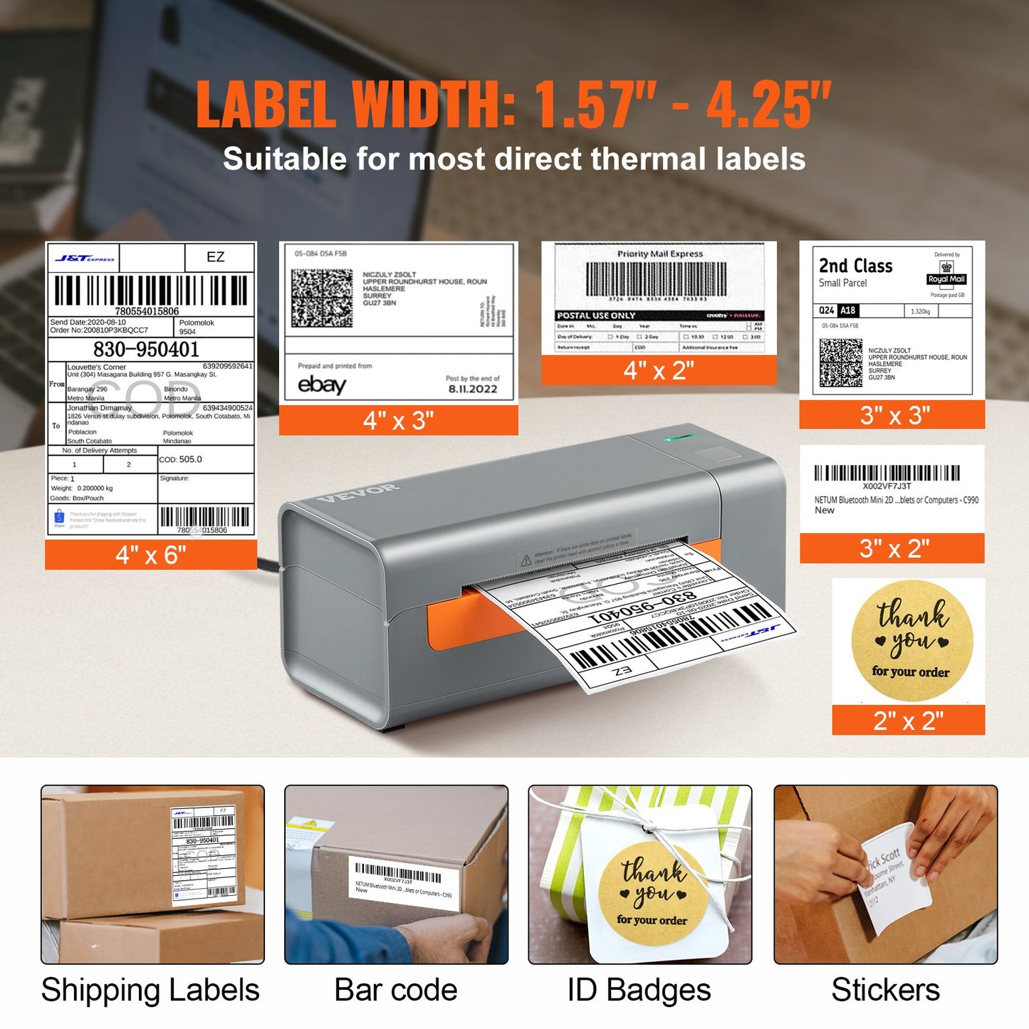 Thermal Label Printer, 203DPI 60pcs/min for 4x6 Mailing Packages, USB Connection & Automatic Label Recognition, Support Windows/MacOS/Linux, Compatible with Amazon, eBay, Etsy, UPS,etc, Gray
