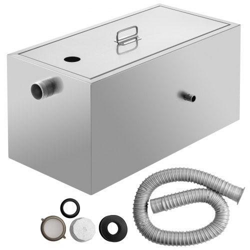 Commercial Grease Interceptor, 13GPM Commercial Grease Trap, 20LB Grease Interceptor, Stainless Steel Grease Trap w/ Top & Side Inlet, Under Sink Grease Trap for Restaurant Factory Home Kitchen